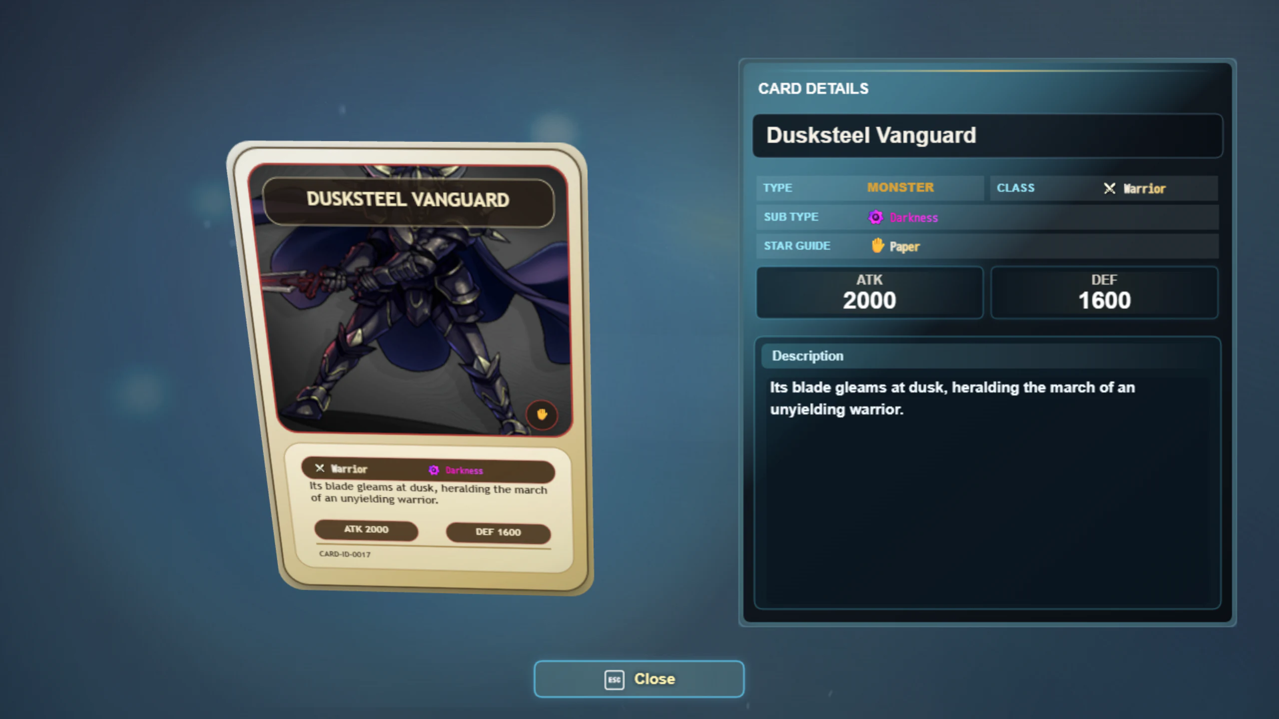 Reward detail view showing a finished card and its information